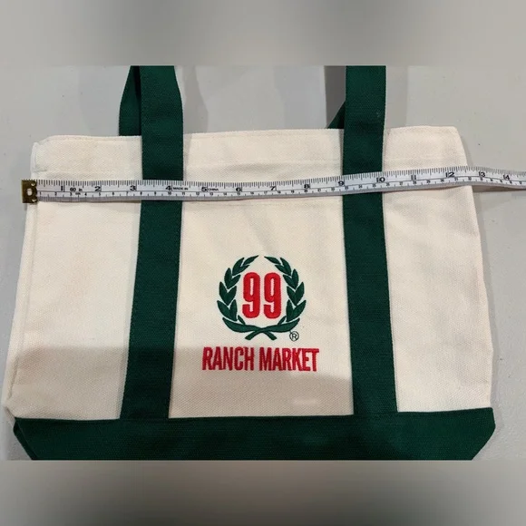 NWT 99 Ranch Market Green Mini Tote Bag Canvas Embroidered Logo Front Pocket - Picture 8 of 8